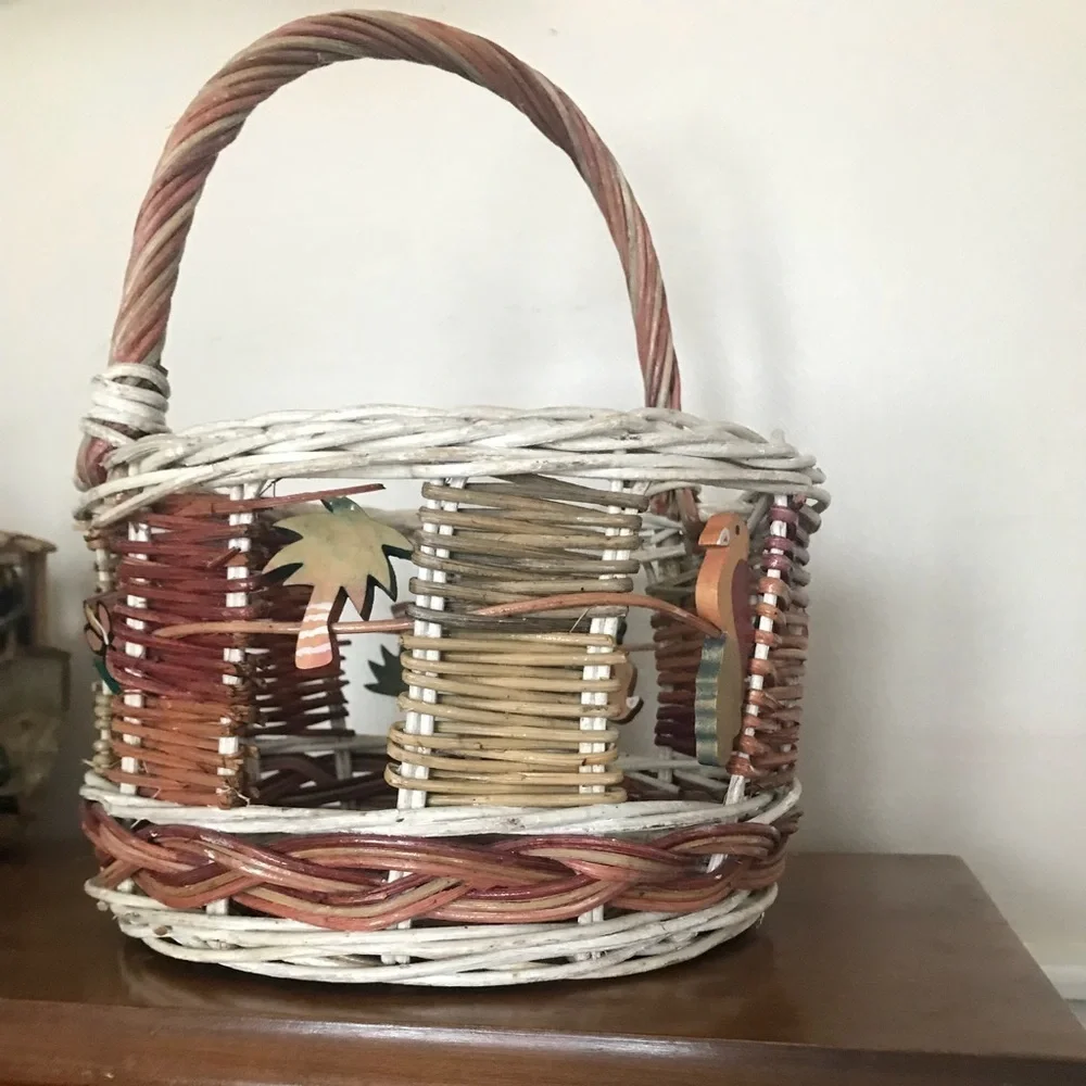 Rare 1960’s Tropical Wicker Parrot Handmade Basket